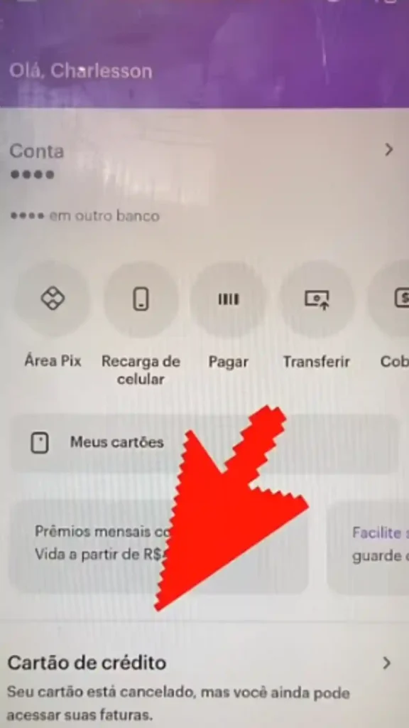 Tela do app Nubank — área do cartão de crédito